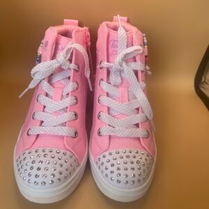 Skechers Pink and White Crystal Embellished Sneakers